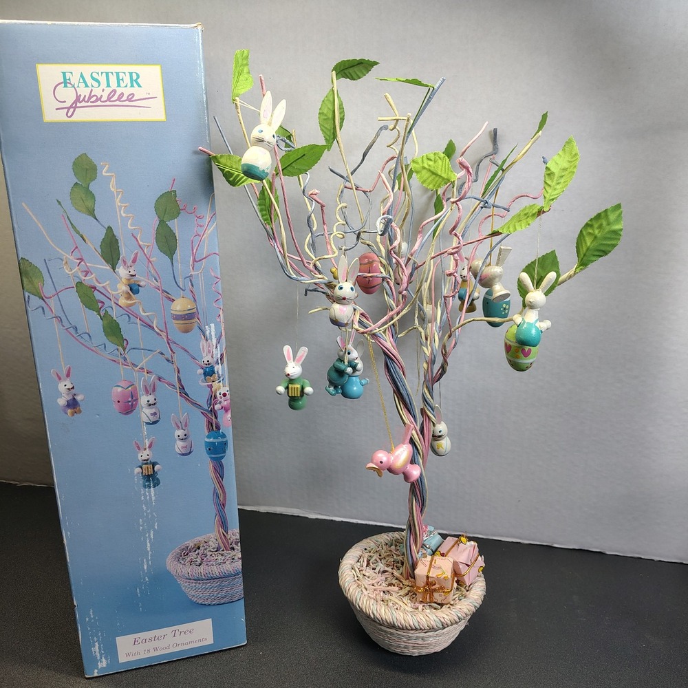 Vintage Easter Jubilee Tree W/ Wooden Ornaments Pastel